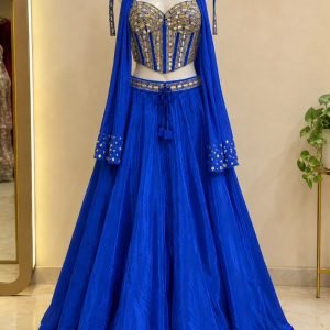 Powder Blue Floral Embroidered Lehenga Set