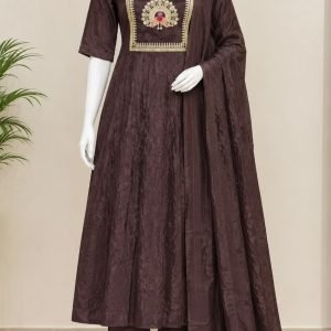 Deep Chocolate Brown Embroidered Anarkali Suit