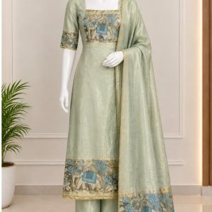 Sage Green Elephant-Print Kurta Set