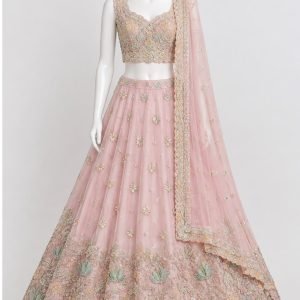 Pastel Pink Floral Embroidered Lehenga Set